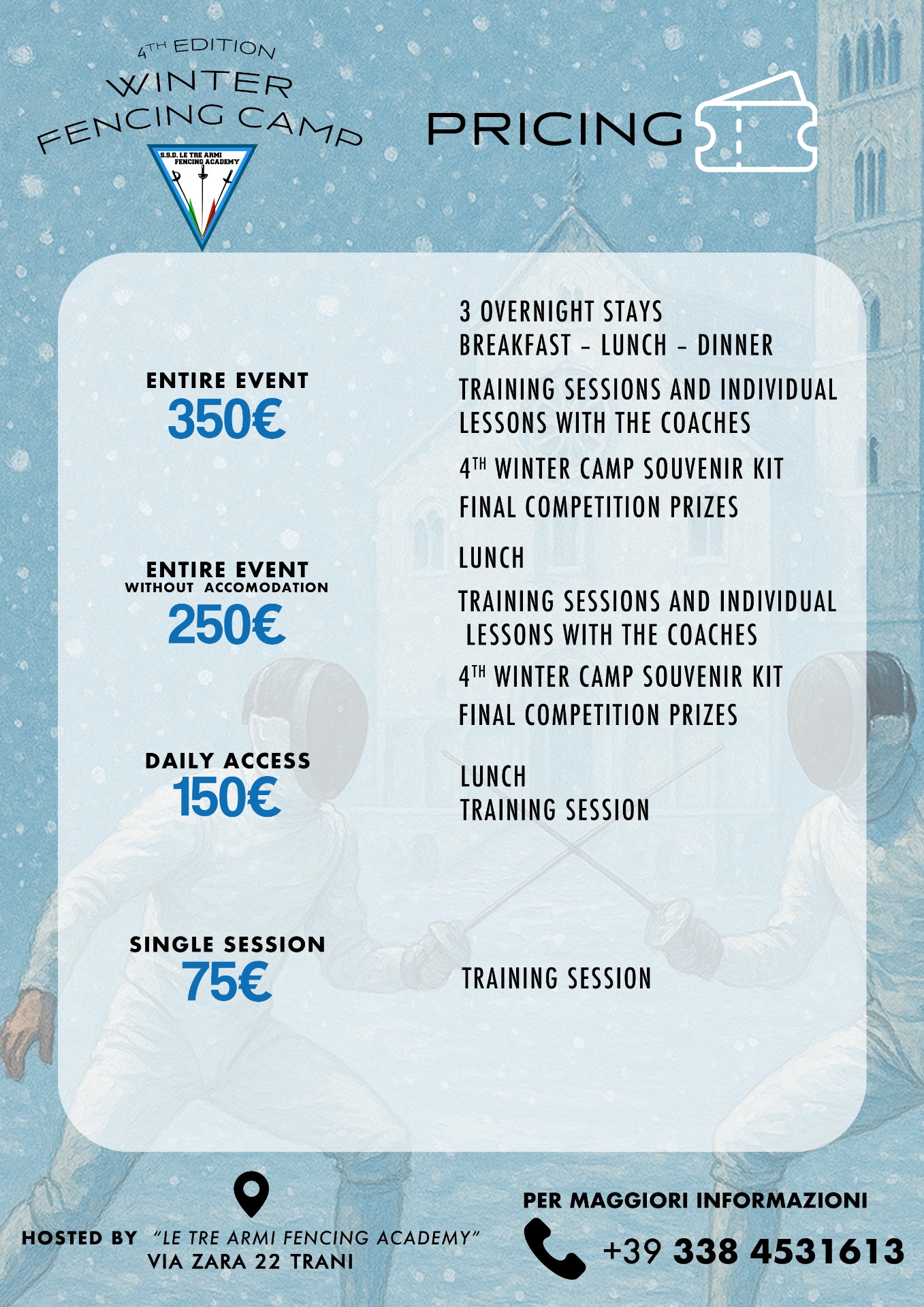Pricing Winter camp 2025
